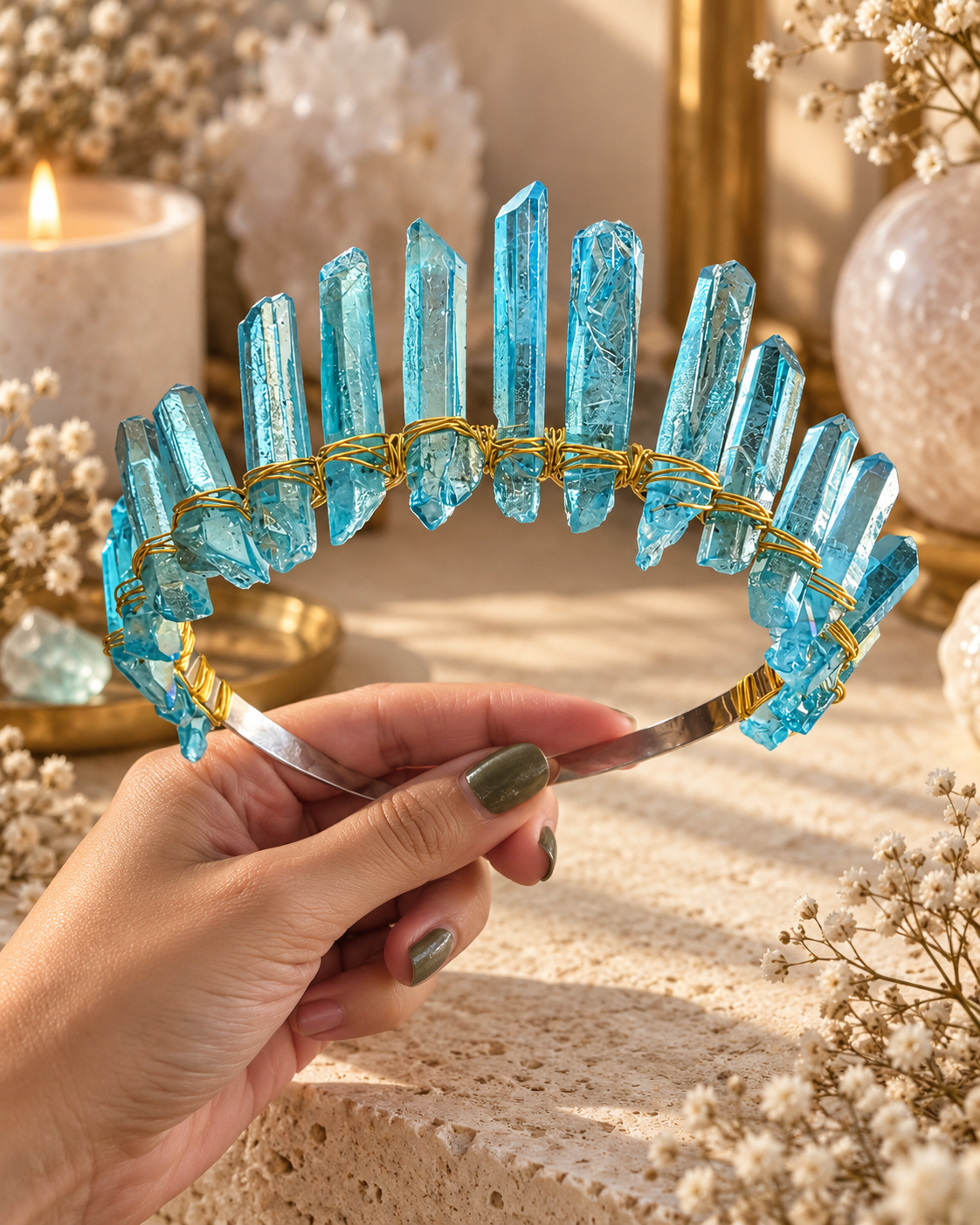 Tiara Diosa Celestial Cuarzo Azul Aura