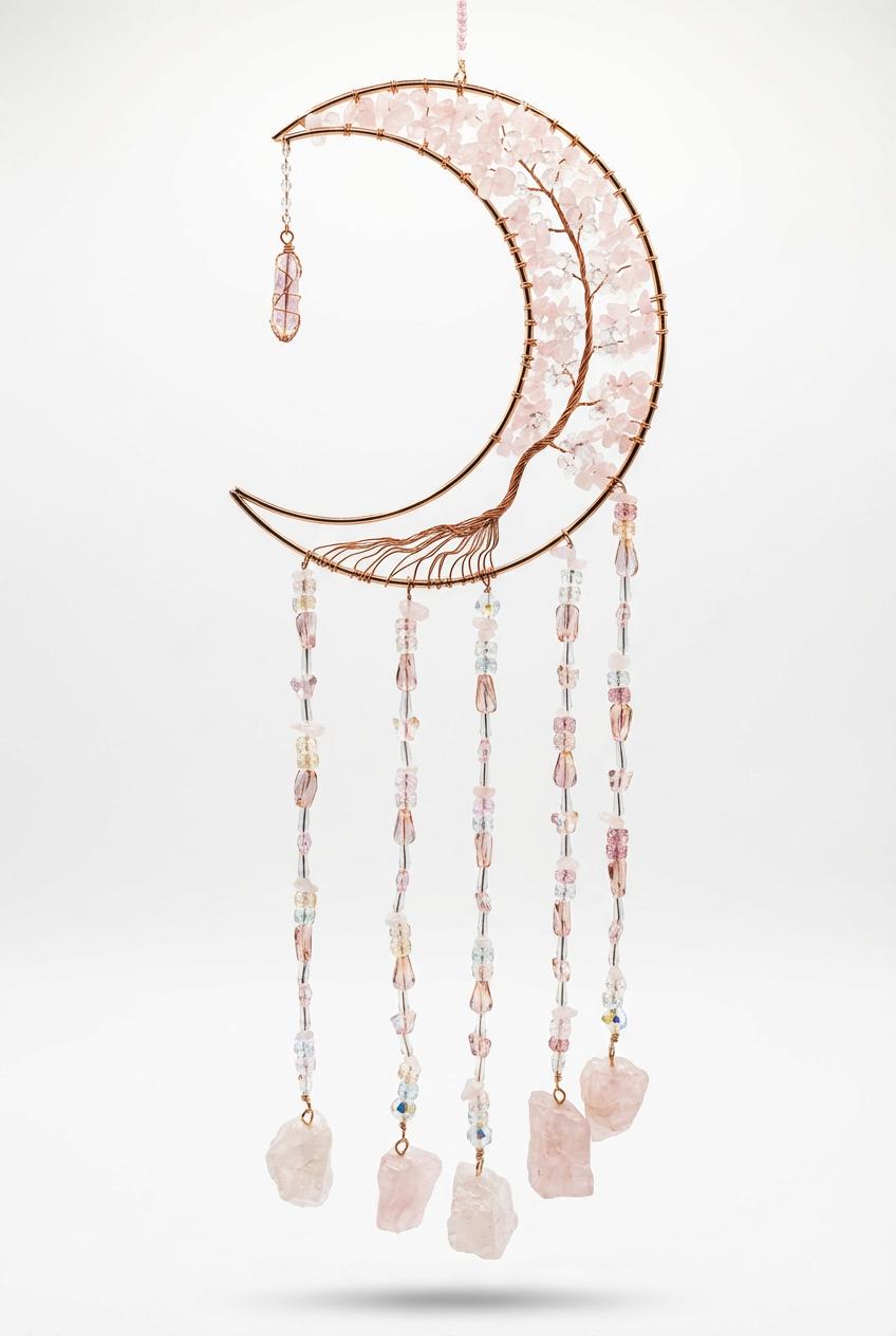 Atrapasueños Luna Cuarzo Rosa