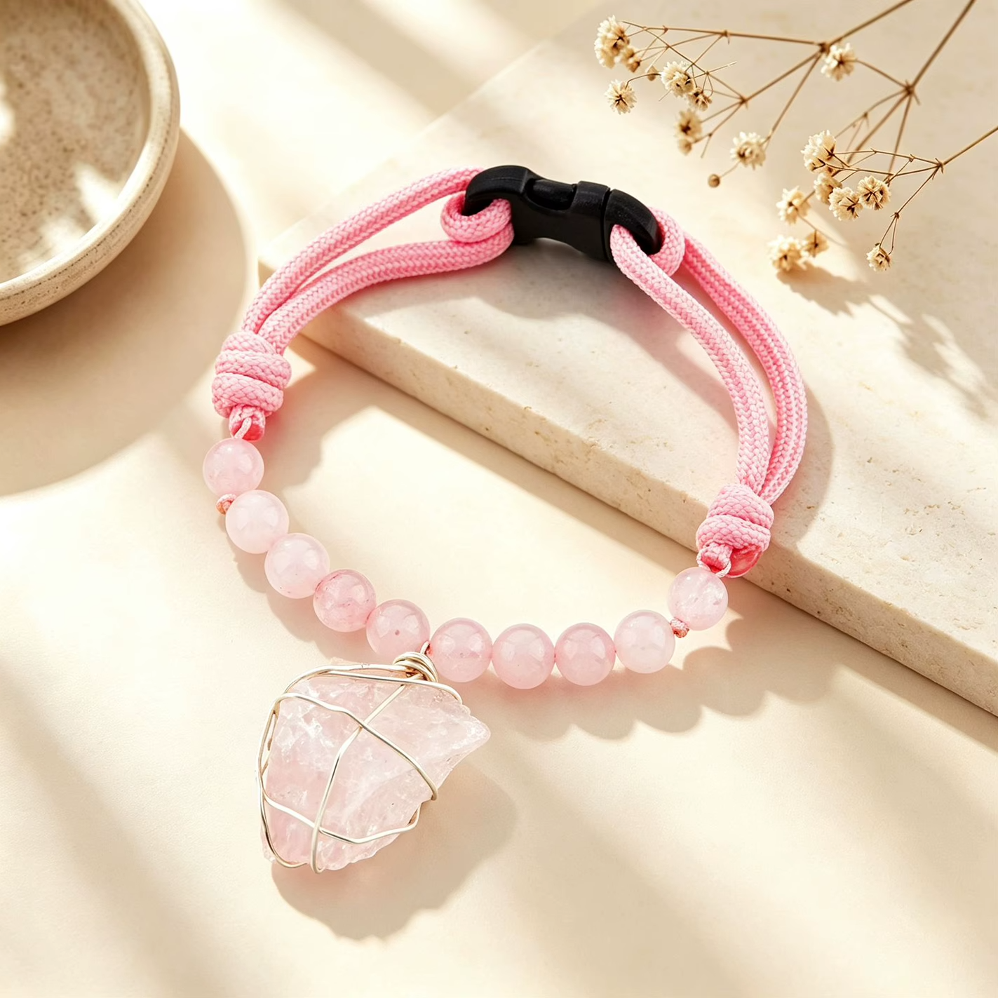 Collar abrazo de cuarzo rosa